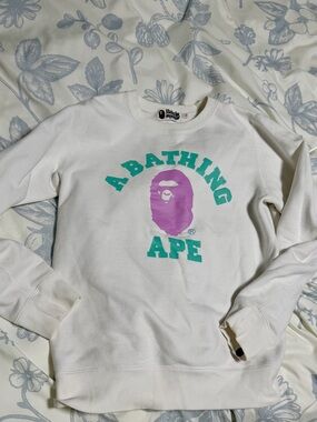 A Bathing Ape White Crewneck Sweatshirt with Logo